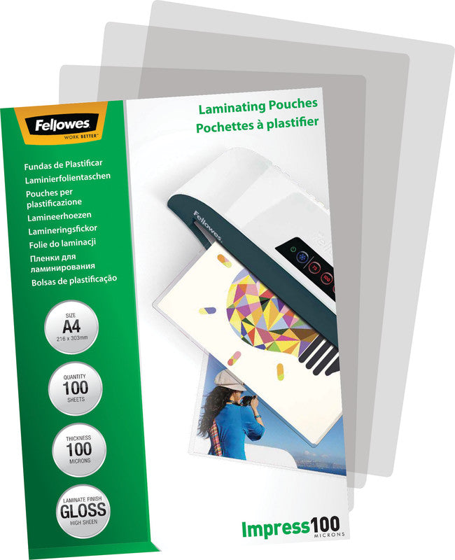 Fellowes Laminierfolien A4, glänzend – 100 µm, 216 × 303 mm, 100 Stk.