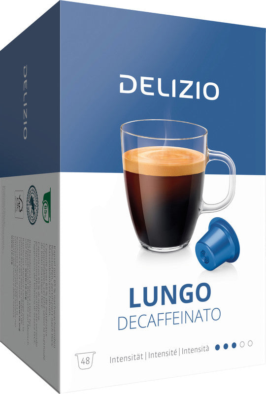 Delizio Lungo Decaffeinato Kaffeekapseln – für Delizio – Intensität 3/5 – 48 Kapseln