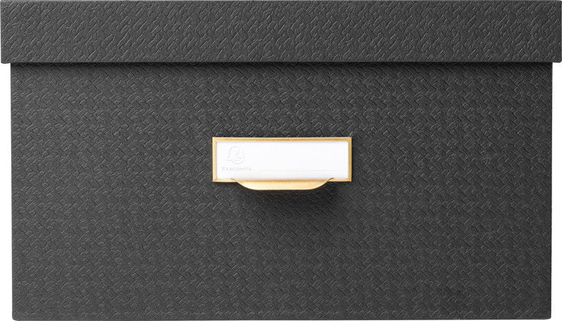 Exacompta Archivschachtel A4+ – mit Griffloch, stapelbar, 350 × 150 × 260 mm, schwarz, Karton, 3er Set