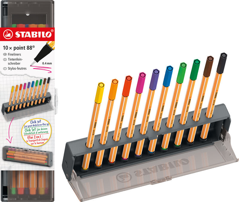 STABILO Fineliner – 10er-Set 0,4 mm – 10 Farben, sortiert