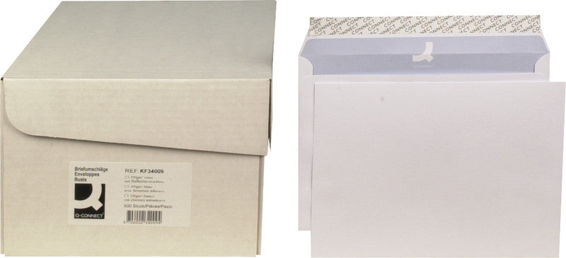 Q-CONNECT Couvert C5, ohne Fenster, selbstklebend, weiss, 100 g/m², mit Innendruck – 500 Stk.