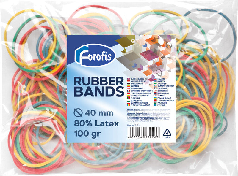 Forofis Gummibänder – Ø 40 mm, farbig sortiert, Naturkautschuk, 100 g