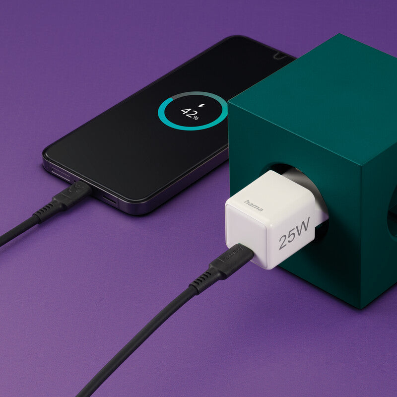 Hama 00201981 USB-Ladegerät 25 W – USB-C×1 – PD 3.0, QC 3.0, EU-Stecker (Typ C) – Weiss