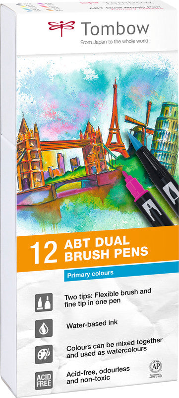 Tombow Filzstifte ABT Dual Brush Pen, auswaschbar, 12 Stk.