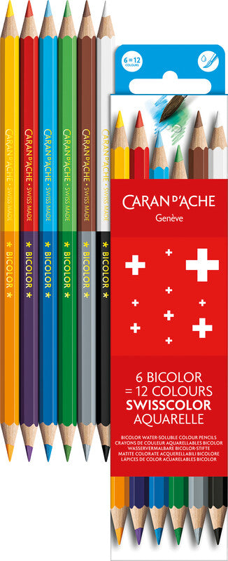 Caran d-Ache Caran d'Ache Aquarellfarbstifte Swisscolor Bicolor – mehrfarbig, im Kartonetui, Ø 2,95 mm