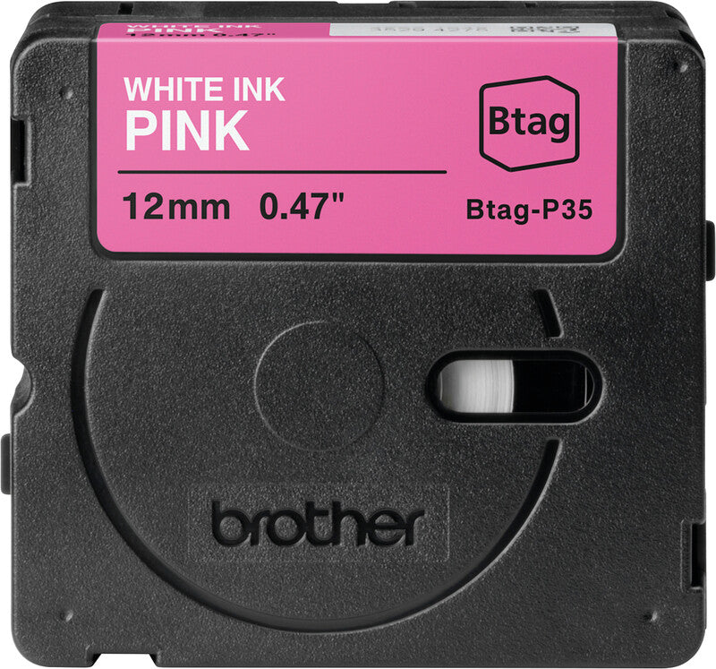 Brother Schriftband – 12 mm × 4 m, pink, weiss