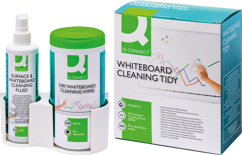 Q-Connect – Starter-Kit – für Whiteboards, inkl. Reiniger 250 ml, 100 Reinigungstücher, magnetisch – 2-teilig