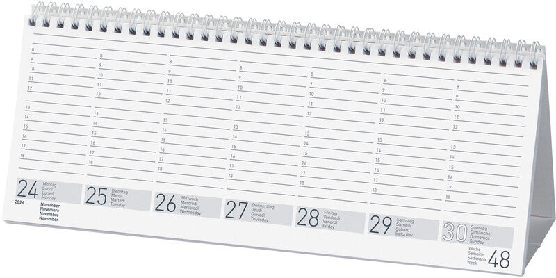 Biella Seplana Wochenplaner – 1 Woche/2 Seiten, Spiralbindung, 29,8 × 11,7 cm, Jan–Dez 2026, mit Ständer, FSC