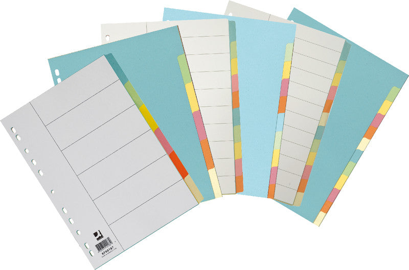 Q-Connect Register – A4, 6-teilig, Karton, farbig, 11-fach gelocht