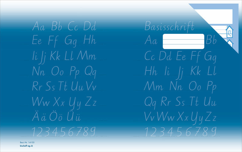 Schulheft – 220 × 175 mm – 2. Schreiblinie verstärkt, 3‑Gassen‑Schreibliniensystem, blau, Blauer Engel