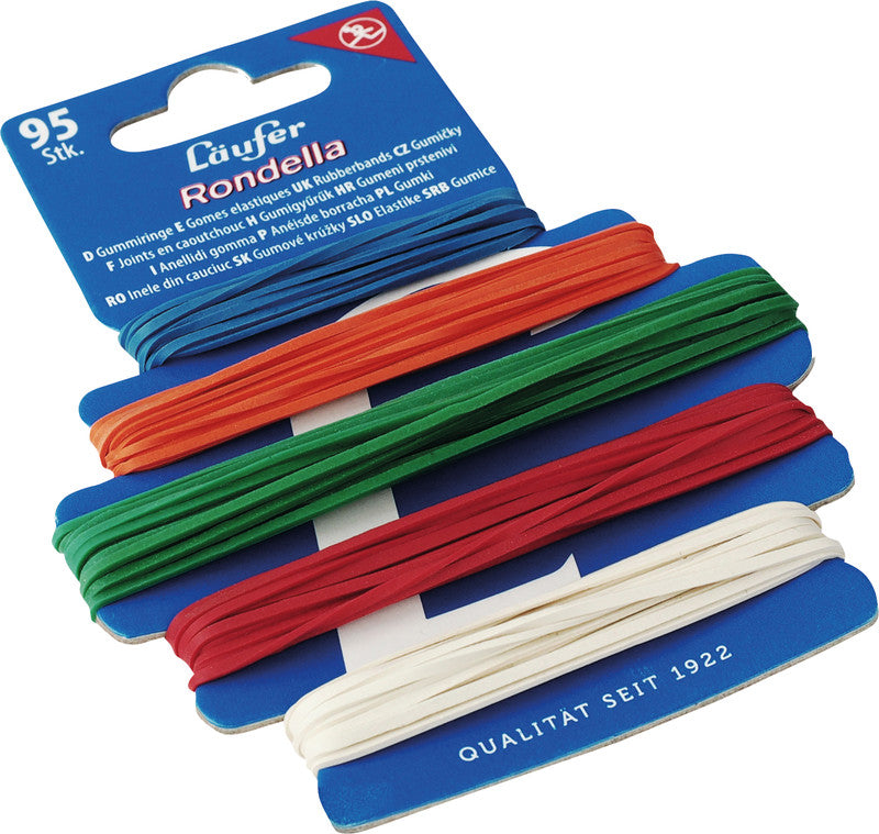Laufer Läufer – Gummibänder – 60 × 60 mm, Ø 60 mm, farbig sortiert, Naturkautschuk, 40 g
