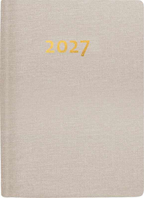Biella Memento Agenda – 1 Woche/2 Seiten, gebunden, 10,1 × 14,2 cm, 2027, Beige, FSC