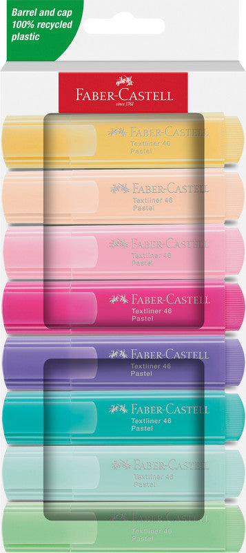 Faber-Castell 46 Textmarker Set 8 Farben Pastell – Keilspitze, 1–5 mm, nachfüllbar