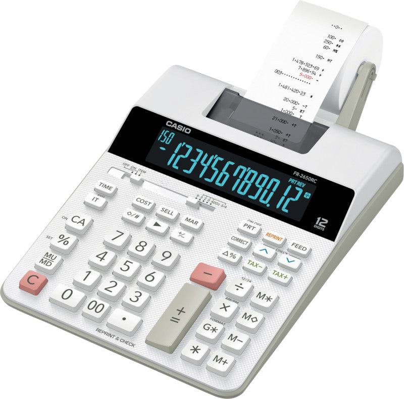 Casio Tischrechner, druckend FR-2650RC – 12-stellig, 2-farbig, 2 Zeilen/s, LCD, Steuer/Postenzähler