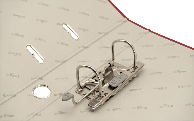 Biella Ordner – A4 hoch – 2-Ring Hebelmechanik, Rücken 40 mm – weinrot, mit Niederhalter, FSC