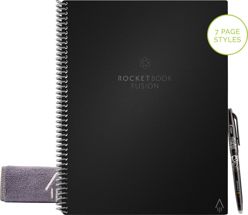 Rocketbook Fusion Smart Spiralbuch, Hardcover, 42 Seiten, 90 g/m² – Schwarz, für Rocketbook App