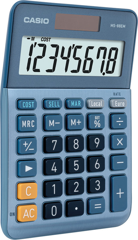 Casio Taschenrechner MS-88EM – 8-stellig, LCD, Steuer/Währung, Solar + Batterie, 101×149×28 mm