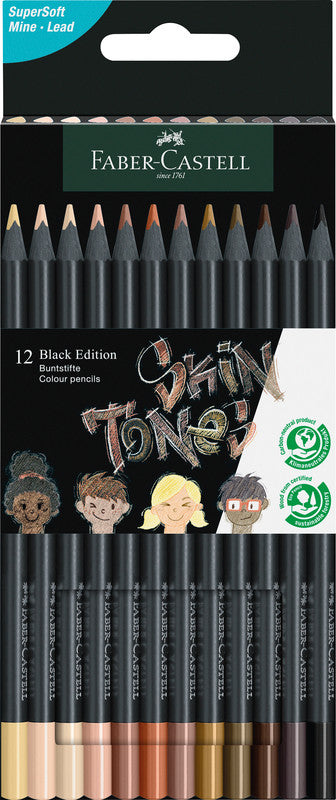 Faber-Castell Buntstifte Black Edition – 12 Farben, im Kartonetui, Ø 3 mm, dreikantig, FSC