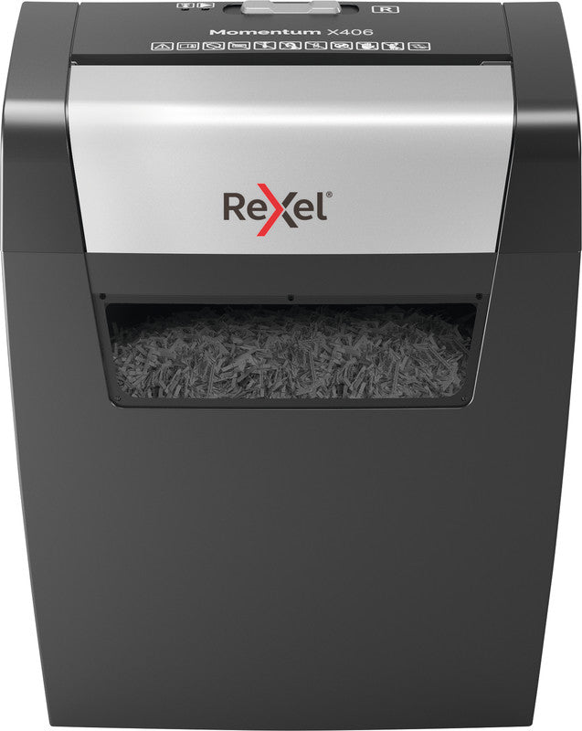Rexel Momentum X406 – Aktenvernichter, DIN P-4, Partikelschnitt 4 × 28 mm, 6 Blatt, 15 l, A4