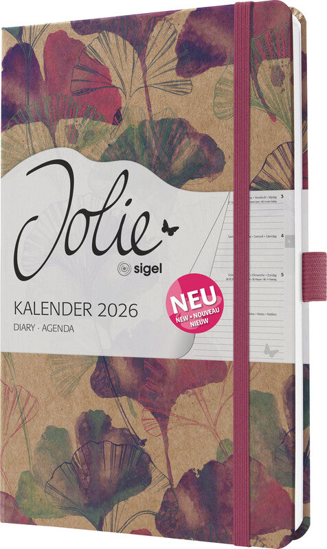 Sigel JOLIE Pure Agenda – 1 Woche/2 Seiten, gebunden, A5, 2026, mehrsprachig, Sunlight Ginkgo, FSC