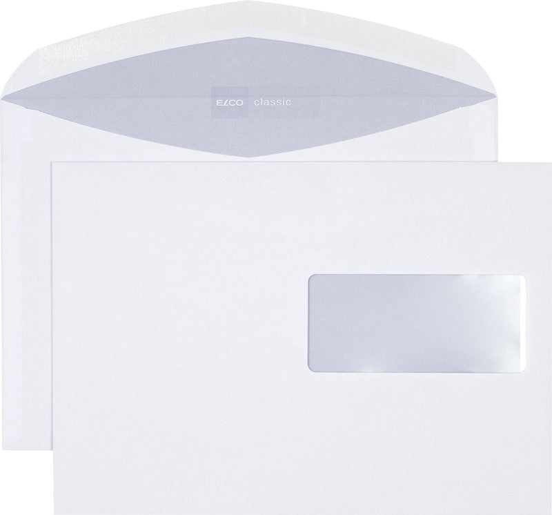 Elco Couvert C5 (229 × 162 mm), mit Fenster, Nassklebend (Optimail), weiss, 100 g/m², Papier – 500 Stk.