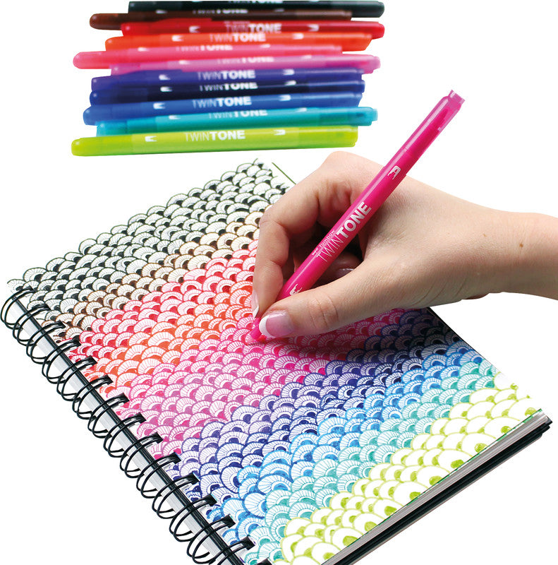 Tombow Filzstifte TwinTone, Strichbreite 0,3–0,8 mm, 12 Farben