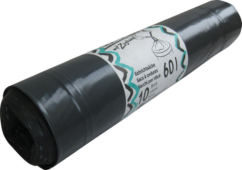Kehrichtsack Quickbag – 60 l, mit Zugband, PE, schwarz, 38 µm, 10 Stk
