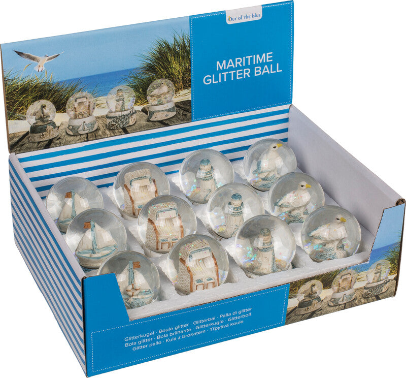 Out oft the blue Out of the Blue Glitterkugel Maritim, Polyresin, sortiert, 5 × 6 × 5 cm