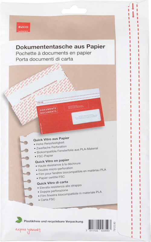 Elco Dokumententasche – C6/5 (229 × 114 mm), Fenster rechts, bedruckt, rot, Papier, selbstklebend – 20 Stück