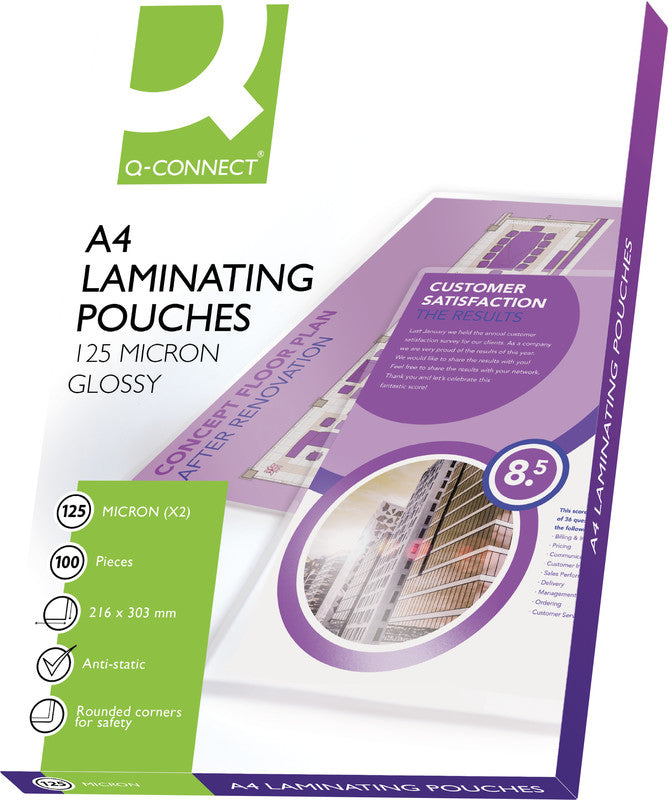 Q-CONNECT Laminierfolien A4, glänzend – 125 µm, 216 × 303 mm, 100 Stk.