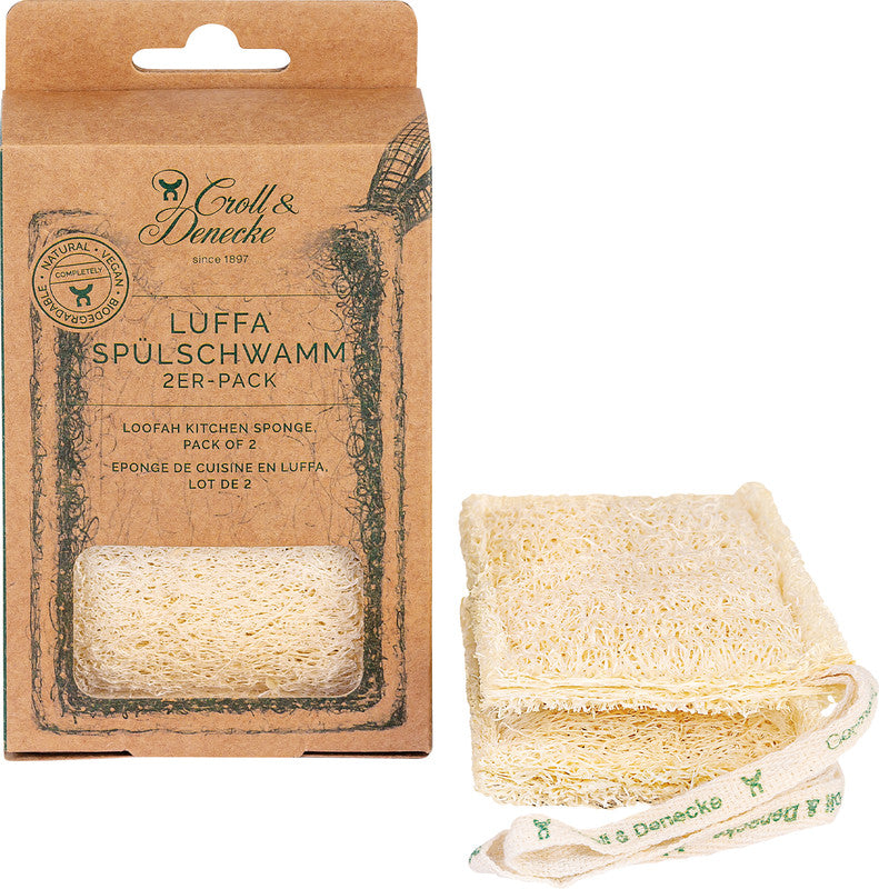 Croll+denecke Croll & Denecke Schwamm – Luffa, 8 × 13,5 × 3,5 cm, braun, vegan, für Töpfe, Pfannen, Gläser, 2 Stk.