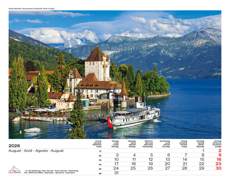 Calendaria Bildkalender Schweiz 2026 – 40 × 31 cm – mit Aufhänger