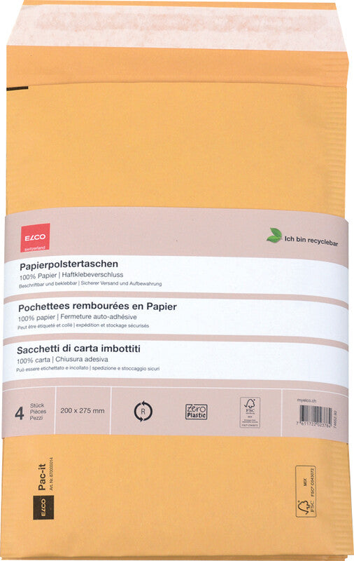 Elco Luftpolstertasche – 200 × 275 mm, braun, selbstklebend – 4 Stück