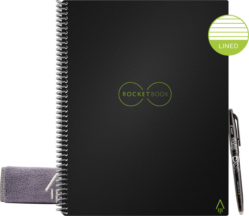 Rocketbook Notizbuch A4, punktkariert, Spiralbindung, Hardcover, 32 Seiten – schwarz, für Rocketbook App