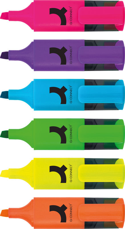Q-connect Mini Textmarker Set 6 Farben – Keilspitze, 1–5 mm