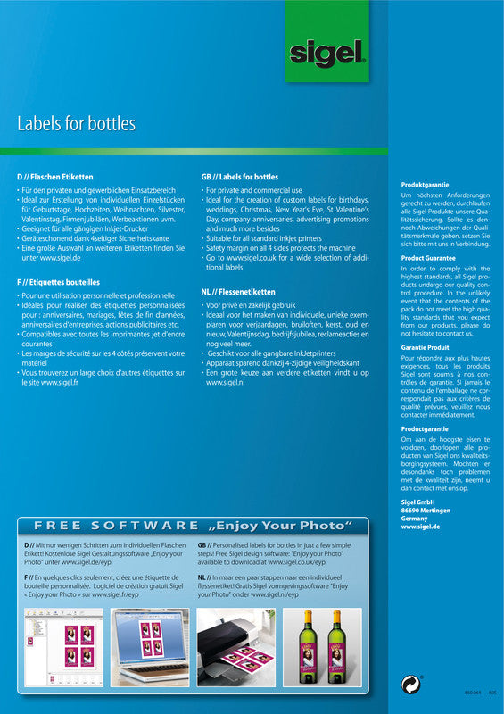 Sigel Drucketiketten, 80 mm × 120 mm, weiss, Papier, permanent, 20 Etiketten (5 Blatt)