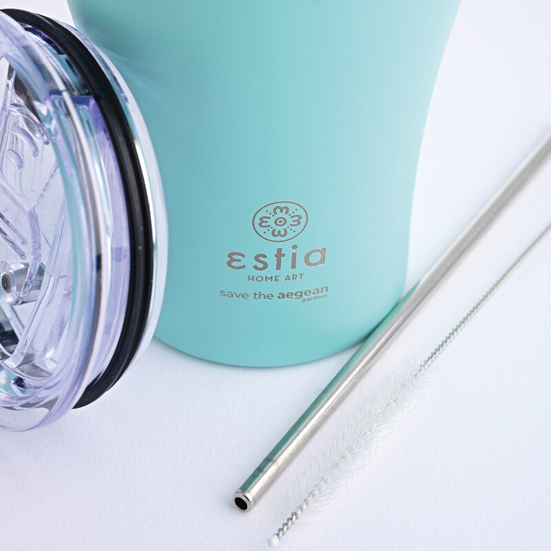 Estia Thermobecher – 350 ml, Ø 9,0 cm, H 13,0 cm, Edelstahl, Türkis, Druckverschluss, BPA-frei