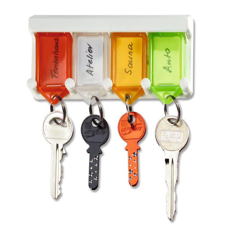 Rieffel Schlüsselschild – assortiert, Beschriftungsfeld 38 × 22 mm, 8 Stk., Kunststoff, B 265 × H 60 × T 15 mm