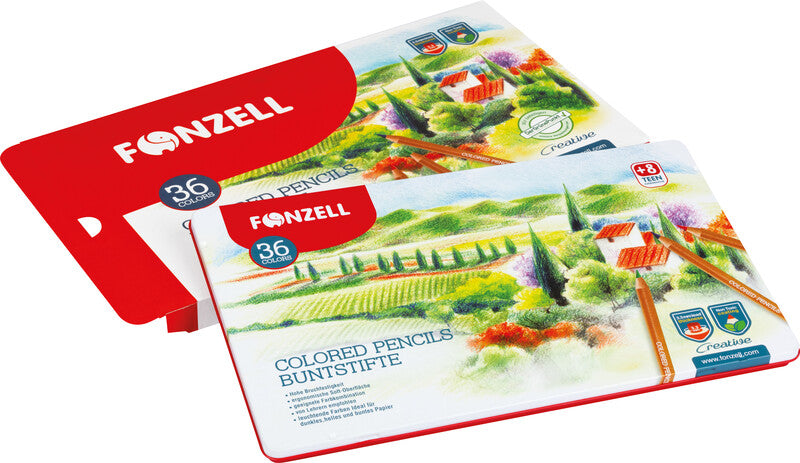 Fonzell Creative Farbstifte-Set – 36 Farben, rund, Mine Ø 3,3 mm, Metallschachtel