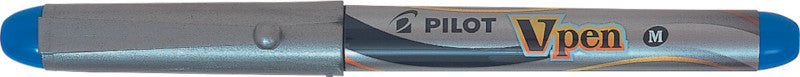 Pilot V-Pen Einwegfüllhalter – Federspitze M – für Rechts- & Linkshänder – Silber, Blau – Patronen