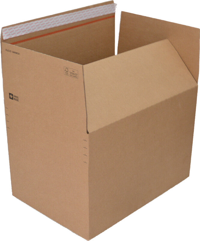 Elco Aufrichtekarton – 445 × 315 × 180–300 mm, Automatikboden, selbstklebend, Aufreissband, braun