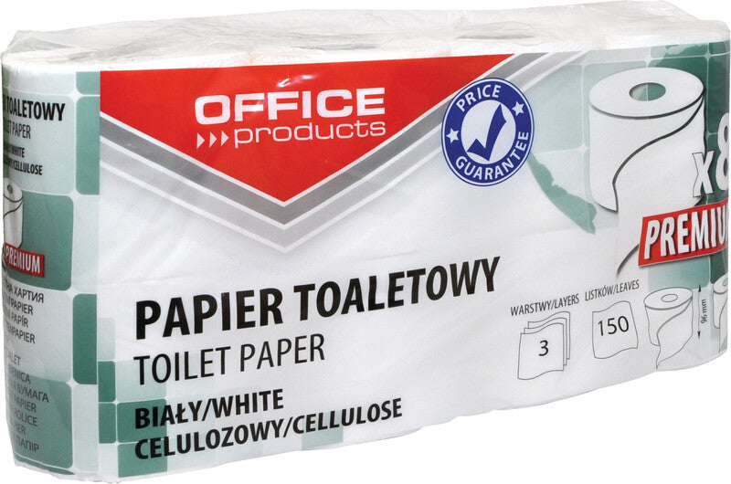 Office products Toilettenpapier – 3-lagig, weiss, 150 Blatt/Rolle, 100 × 96 mm – 8 Rollen