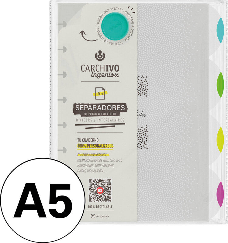 Carchivo Ingeniox Register – A5, 4-teilig, PP, transparent, spezielle Lochung, für Ingeniox Spiralbuch
