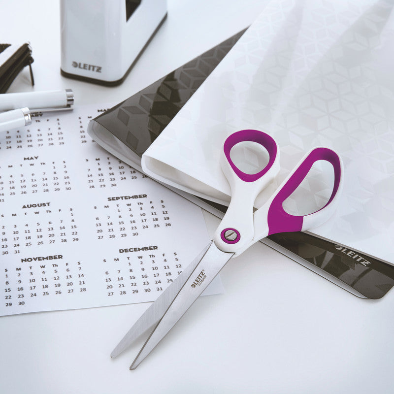 Leitz WOW Schere – Edelstahl, titanbeschichtet, ergonomischer Griff, Violett/Weiss