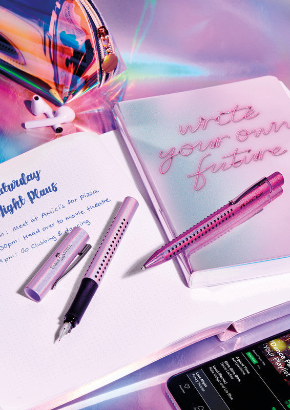 Faber-Castell Grip Edition Glam Schreibset – Kugelschreiber XB & Füllfederhalter M – Blau – Metalletui – 2-teilig