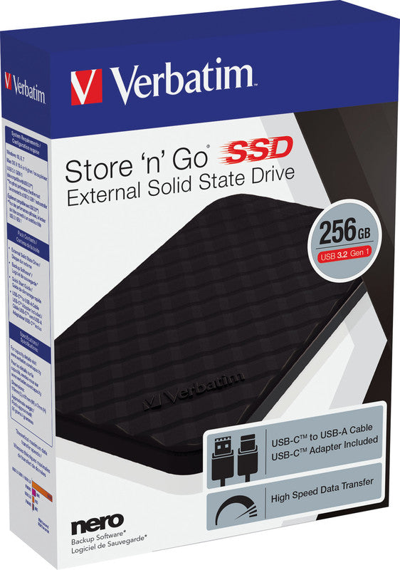 Verbatim Store 'n' Go Externes SSD-Laufwerk – 256 GB, USB 3.2, Schwarz