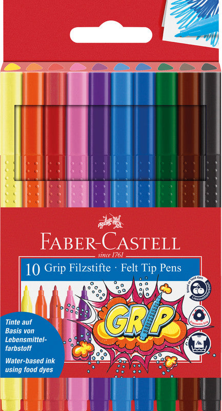 Faber-Castell Filzstifte Grip Colour, Strichbreite 1 mm, auswaschbar, 10 Farben