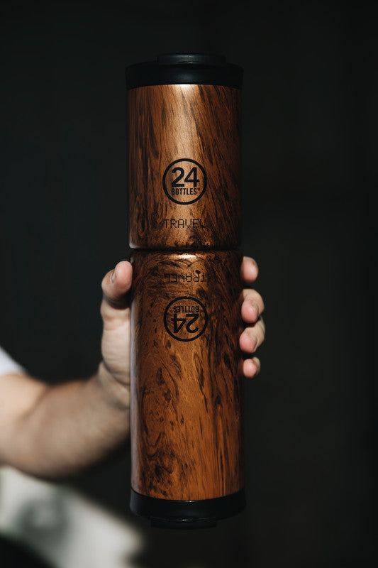 24Bottles Thermobecher Travel Tumbler – 3,5 dl – Edelstahl, isoliert, Sip&Go-Deckel – Sequoia Wood