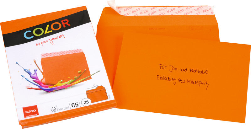 Elco Couvert C5, ohne Fenster, selbstklebend, orange, 100 g/m² – 25 Stk.