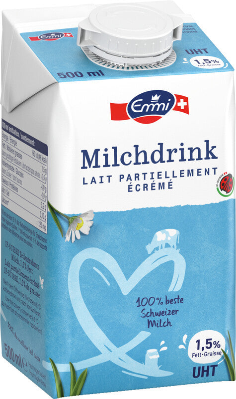 EMMI Milchdrink UHT – 1,5% Fett – IP-Suisse – 0,5 l